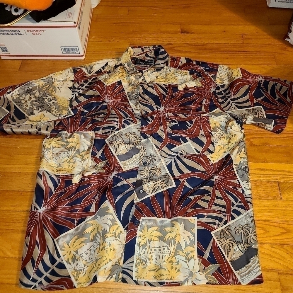 ANDREW FEZZA LARGE Tropical Floral 100% Silk Shirt. Sz XL. ♦️